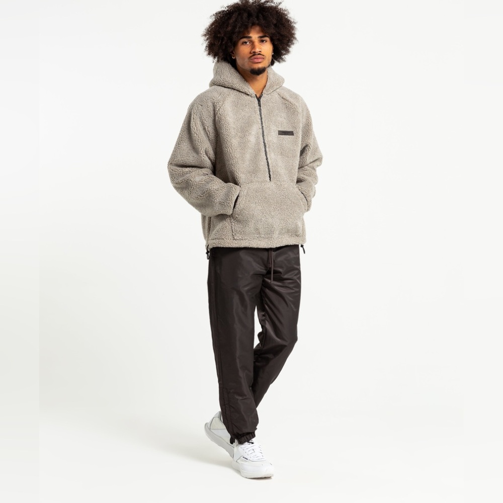 Fear of God Essentials Polar Fleece Half Zip Hoodie in dark oatmeal